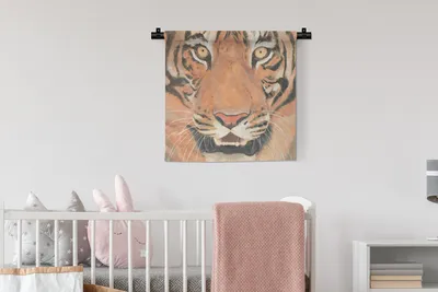 Produktbild von MuchoWow® Wandteppich Wandbehang Tiger - Kopf - Orange 60x60 cm Tapisserie Dekoration Wandtuch - Dekorationen - Wand Decke