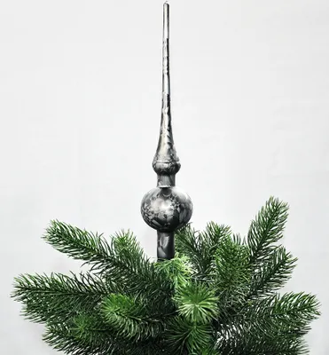 Produktbild von JACK by Thüringer Glas Eislack Christbaumspitze 28cm + 12x Christbaumkugeln 6cm Spitze Weihnachtskugel Set, Farbe:Anthrazit Eislack