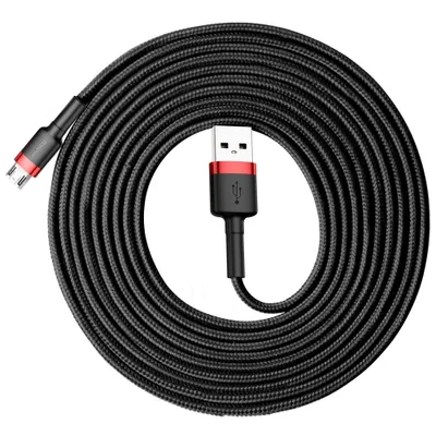 Zdjęcie produktu dla Baseus Cafule Cable wytrzymay nylonowy kabel przewd USB / micro USB 2A 3M czarno-czerwony (CAMKLF-H91)