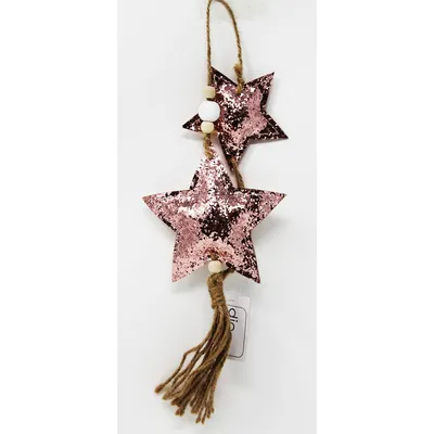 Immagine prodotto di Stella di Natale in tessuto rosa con glitter decorazione murale 2 pezzi