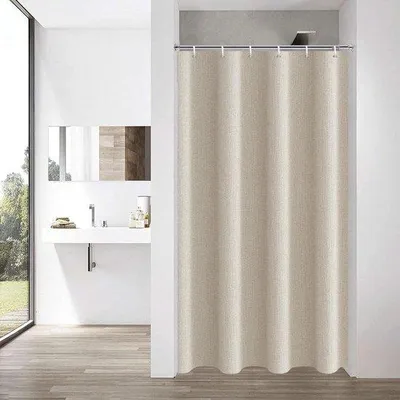 Produktbild von Famanu Duschvorhang mit Leinenlook 90 x 200 cm – wasserabweisendes Textil, waschbar (beige)