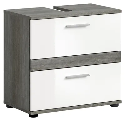 Produktbild von Waschbeckenunterschrank >Blake< in Rauchsilber/Weiß hochglanz - 60x57x34 (BxHxT)