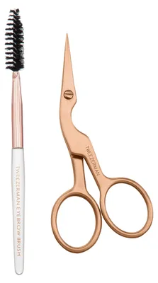 Immagine prodotto di Forbici per sopracciglia Tweezerman con spazzola, per una modellatura precisa, color oro rosa