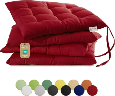 Produktbild von Lavea® Sitzkissen 40x40 cm, 4er Set, Bordeaux - mit Stoffbändern, Outdoor & Indoor, waschbare Stuhlkissen für Garten, Balkon, Terrasse & Esszimmer