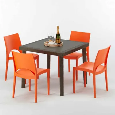 Immagine prodotto di Tavolo quadrato in Poly Rattan con 4 sedie colorate 90x90 Brown Brown Passion