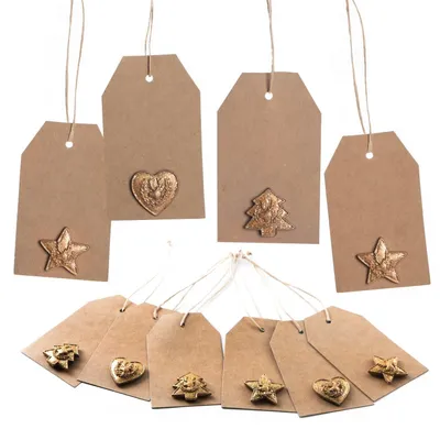 Produktbild von 12 Weihnachtsanhänger aus Kraftpapier mit Weihnachtsdeko gold