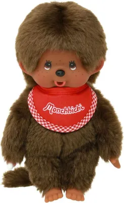 Obrázok produktu pre Monchhichi Chlapec hnedý s náprsenkou červený (20cm)