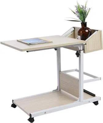 Obrázok produktu pre Príručný stolík na kolieskach, s nastaviteľnou výškou, stolík na notebook, biely, moderný, multifunkčný, na knihy a občerstvenie
