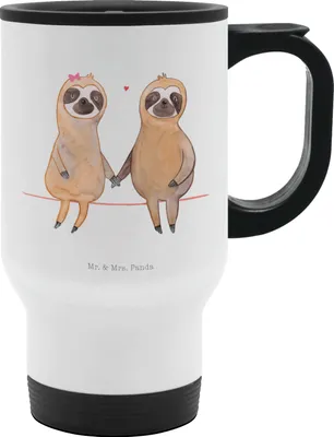Produktbild von Mr. & Mrs. Panda Kaffeebecher To Go Faultier Pärchen - Weiß - Geschenk, thermosbecher, faul, To-Go-Becher, Edelstahlbecher, Thermobecher, trinkbecher mit deckel, Liebe