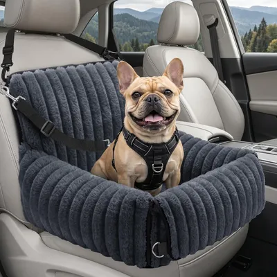 Productafbeelding van Hondenautostoel voor kleine tot middelgrote honden - 48 x 48 x 38 cm - traagschuim - met veiligheidsgordel - grijs
