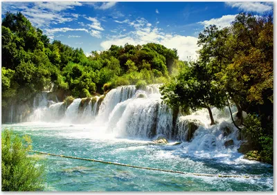 Produktbild von Tulup® Glas-Bild - 100 x 70 - Wandbild aus Glas - Wandkunst - Wandbild hinter gehärtetem Sicherheitsglas - Landschaften - Wasserfall Krka - Grün
