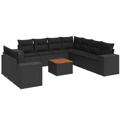 Produktbild von vidaXL 10-tlg. Garten-Sofagarnitur mit Kissen Schwarz Poly Rattan