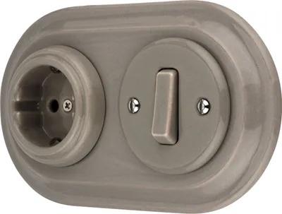 Image de Prise rétro encastrée en porcelaine, interrupteur, double, tout-en-un, SET série PR1 gris beige
