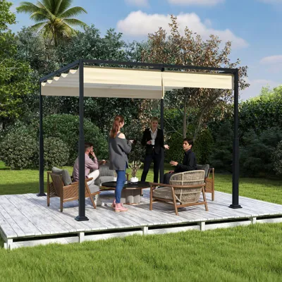 Produktbild von YZNAHRE Pergola 3x3 m Terrassenüberdachung Überdachung Wasserdicht Stabil Winterfest Pavillon Gartenpavillon mit Verstellbaren Schattenbereichen Sonnenschutz für Garten Terrasse & Balkon, Beige