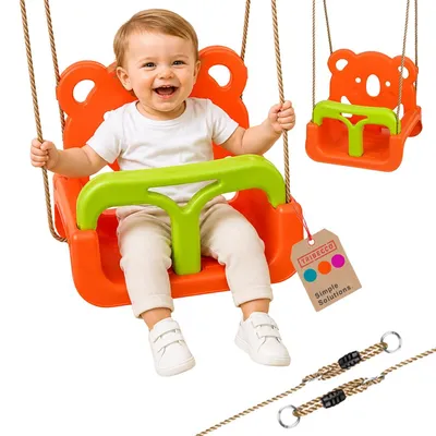 Produktbild von 3-in-1 Kinderschaukel aus HDPE – Mitwachsende Gartenschaukel mit verstellbaren Seilen 2–2,35 m, abnehmbare Rückenlehne und Sicherheitsbügel, belastbar
