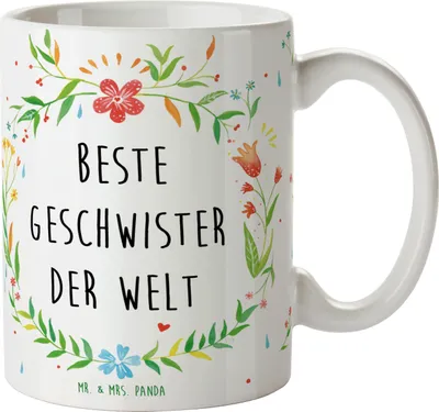 Produktbild von Mr. & Mrs. Panda Trinkbecher Geschwister - Geschenk, Kaffeebecher, Teetasse, Familie, Pott, Bruder, Becher, Kaffeetasse, Tasse, Schwestern