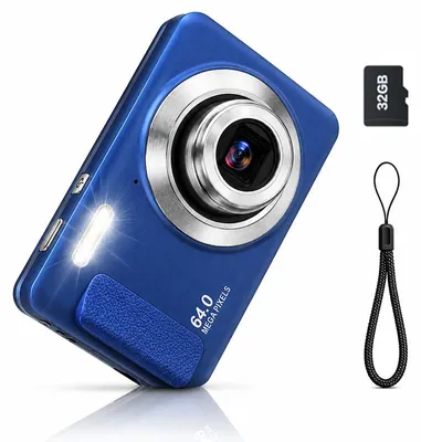 Produktbild von ZELURXX 64MP Mini-Digitalkamera, Momente jederzeit festhalten, mit 16-fach Zoom, 2,4 Zoll Display, 9 Aufnahmemodi, 32 GB, Blau