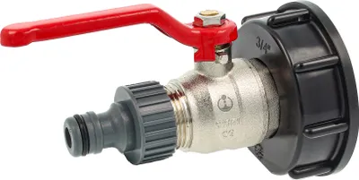 Produktbild von tecuro Kugelauslaufventil gerade mit Steckkupplung und IBC Adapter Grobgewinde S60 x 6