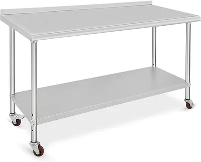 Produktbild von Edelstahl Arbeitstisch Küchenarbeitstisch Edelstahltisch mit Überhängregalen, Gewerblicher Arbeitstisch mit Vereinstellbaren Ablage, Metall Küchenvorbereitungstisch (152x60x89 cm)