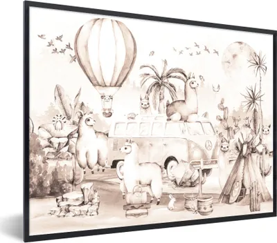 Produktbild von MuchoWow® Gerahmtes Poster Alpaka - Tiere - Kinder - Jungen - Mädchen 80x60 cm - Poster mit Schwarzem Bilderrahmen Wandposter Rahmen Foto Bilder - Schwarzem - Mit Gestell