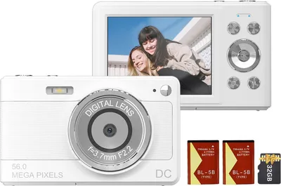 Zdjęcie produktu dla aparat cyfrowy 1080P, cyfrowa kamera wideo, kamera, 56 MP, ekran IPS 2,88 cala, 8-krotny zoom cyfrowy, AF, autofokus, wykrywanie twarzy, z kartą pamięci 32 GB, 2 akumulatory, prezent świąteczny dla dzieci i nastolatków