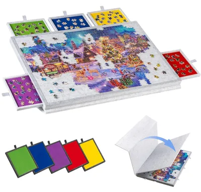 Produktbild von Puzzlebrett mit 1000 Teilen – Filzunterlage mit Aufbewahrungsfächern