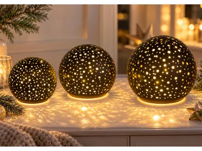Produktbild von 3er Set LED Kugellampen STARS Sterne schwarz D. 10 + 12 + 15cm Glas Formano W25