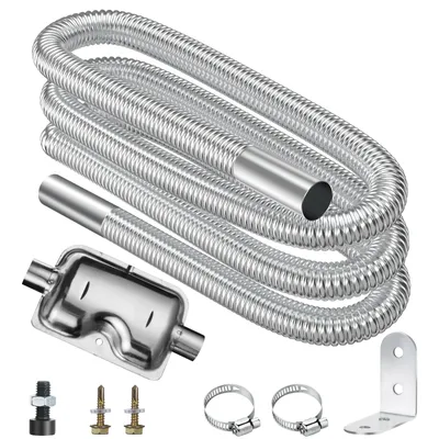 Image de Tuyau d'échappement pour chauffage auxiliaire, flexible d'échappement en acier inoxydable de 200 cm avec silencieux et matériel de fixation