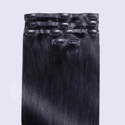 Produktbild von chaarmant Clip In Extensions Echthaar 40 cm 50 g – Haarverlängerung #1 Schwarz