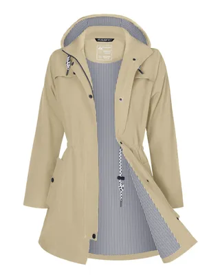 Produktbild von ATLASLAVA Regenjacke Damen Lang Wasserdicht Atmungsaktiv Regenmantel Übergangsjacke Kapuze Outdoor Jacke, L, Khaki