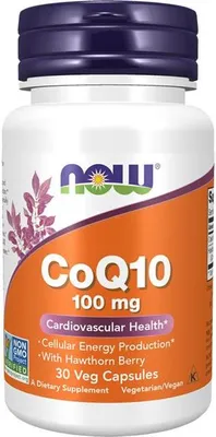 Produktbild von Coenzym Q10 (CoQ10) 100 mg mit Weißdornbeere 30 Veg-Kapseln Now Foods