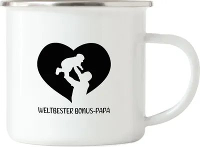 Produktbild von Weltbester Bonus-Papa Emaille Tasse Spruch Liebe Vatertag Geschenkidee Bester Stiefvater