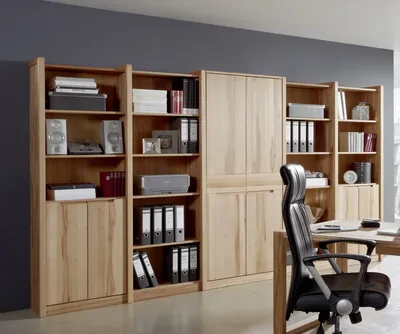 Produktbild von Bürowand Arcona 5-teilig 340x200 massive Kernbuche 4 Regale und 1 Aktenschrank