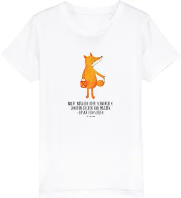 Produktbild von Mr. & Mrs. Panda Teenager T-Shirt Fuchs Laterne 12-14 Jahre (152/164) - Weiß - Geschenk, Kindershirt, Positiv, Jungen, Kurzarm Kinder, Shirts für, Kleinkinder