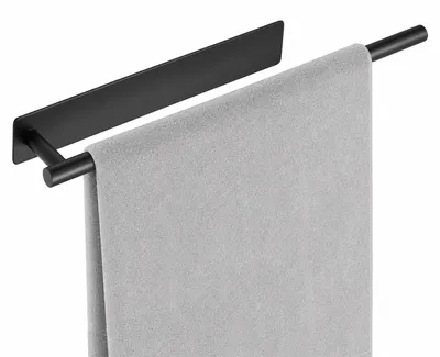 Image de Porte-serviettes sans perçage, noir, pour salle de bain, barre de serviette de 40 cm