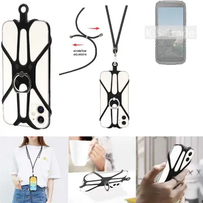 Produktbild von K-S-Trade 3in1 Handykette Handyband Handykordel Halsband Smartphone-Ring Handy-Ring kompatibel mit Doogee S41 Fingerhalterung Handyring Tischständer