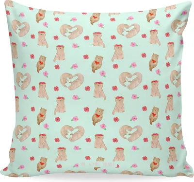 Produktbild von Mr. & Mrs. Panda kissen für sofa Otter Herz - Türkis - Geschenk, Dekokissen, Couchkissen, bedruckt, Hochzeitstag, Liebe, Deko, Seeotter, 40x40, kuschelkissen