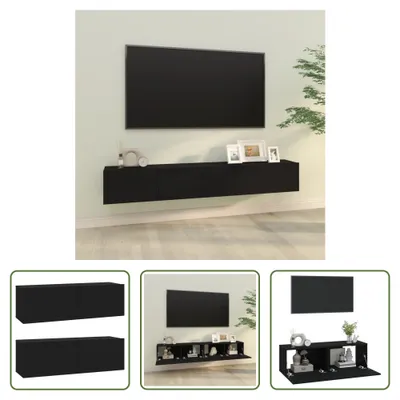 Produktbild von The Living Store TV-Wandschränke 2 Stk. Schwarz 100x30x30 cm Holzwerkstoff