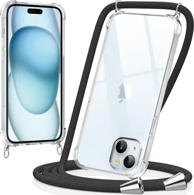 Obrázok produktu pre Caslord iPhone 15 puzdro na mobilný telefón s reťazou a šnúrkou na zavesenie čierne
