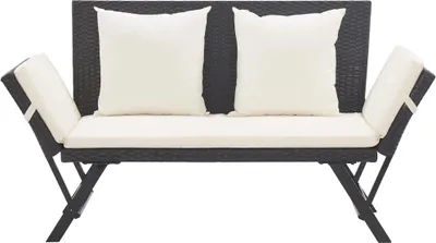 Produktbild von vidaXL Gartenbank mit Auflagen 176 cm Schwarz Poly Rattan