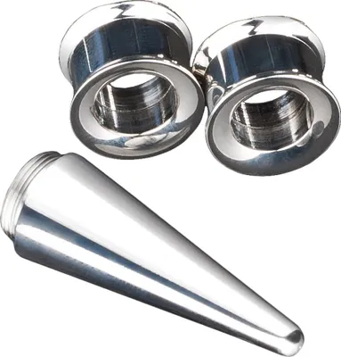 Produktbild von viva-adorno 3er Set 4mm Edelstahl Dehnungsset 1 Dehnungsstab + 2 Flesh Tunnel Plug schwarz oder silber Größe 4 - 12mm EX10, silber