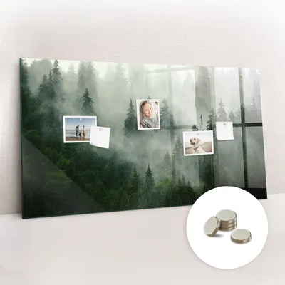 Obrázek produktu pro Magnetická Tabule na Zeď Skleněná - Memo Board Kleněnou Přední Stranou - 5 magnetů v balení - 120x60 cm - Mlžný les