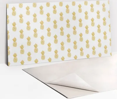 Obrázok produktu pre PVC Ochrana Stien v Kuchyni - Štýlová Ochrana Vašich Stien - 100 x 50 - Zlatý kreslený ananas