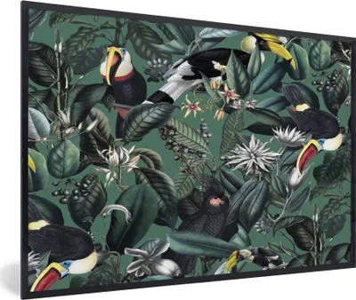 Produktbild von MuchoWow® MuchoWow® Gerahmtes Poster Blumen - Vogel - Collage 30x20 cm - Poster mit zchwarzem Bilderrahmen - Kunstdruck - Bild-Poster