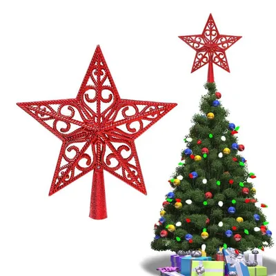 Immagine prodotto di Punta per albero di Natale in plastica, a forma di stella, 20 cm, colore rosso