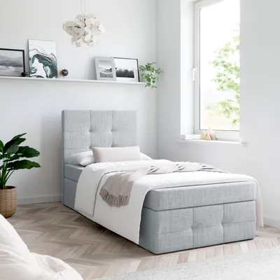 Produktbild von Bett, Boxspringbett MERA PREMIUM MINI 80x200cm - OHNE Topper mit Bettkästen, Einzelbett, Stauraum, Polsterbett, Bettgestell (Hellgrau - AURA 15)