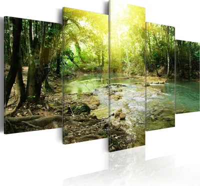 Produktbild von Leinwandbilder See 200x100 cm Vlies Leinwandbild 5 tlg Kunstdruck modern Wandbilder XXL Wanddekoration Design Wand Bild - Wald Natur Landschaft c-B-0034-b-m