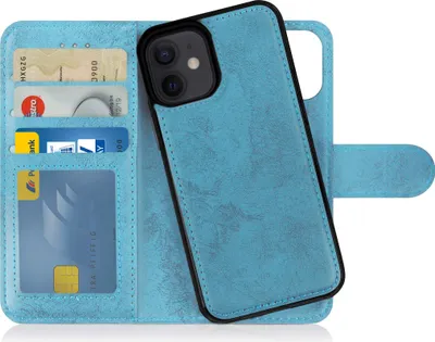 Produktbild von Flip Case für Apple iPhone 12 Mini abnehmbare Magnet Hülle aus Kunstleder in Hellblau