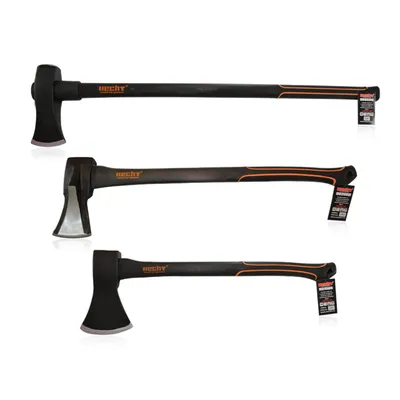 Produktbild von HECHT Axt 3er Set | 63cm Spaltbeil | 85cm Spaltaxt | 55cm Universalaxt | Ergonomisch | Fiberglaskern