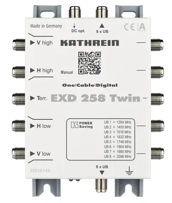 Zdjęcie produktu dla Kathrein EXD 258 Twin, 5 wejś., 5 wyjś., 3 dB, 1,5 dB, 30 dB, IP30